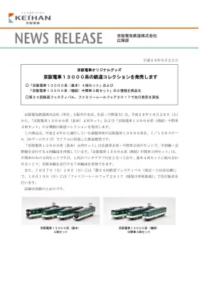 京阪電車 鉄道コレクション京阪電車13000系 10月7日～ 発売 京阪
