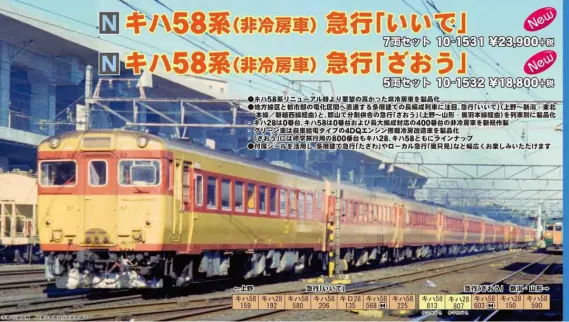 KATO】2月28日発売 キハ58系「急行いいで・急行ざおう」、サウンド