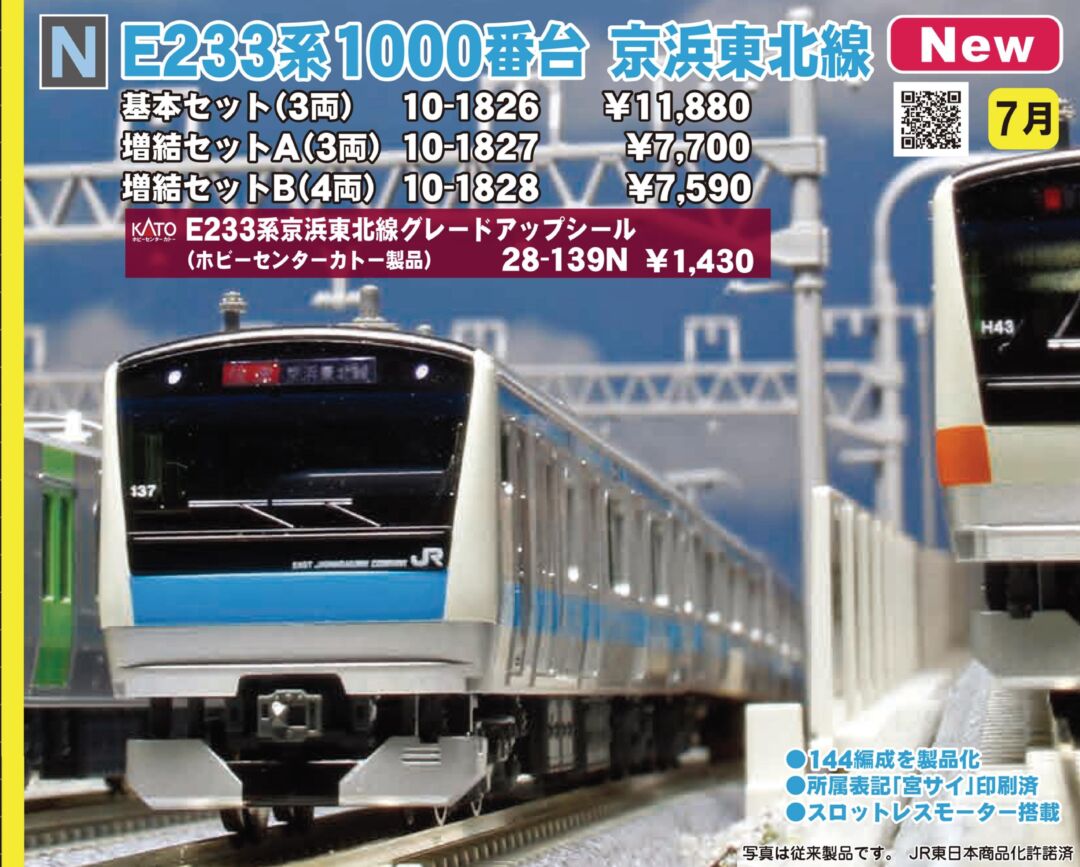 KATO E233系 1000番台 京浜東北線 増結セットB(4両) 品番：10-1828 