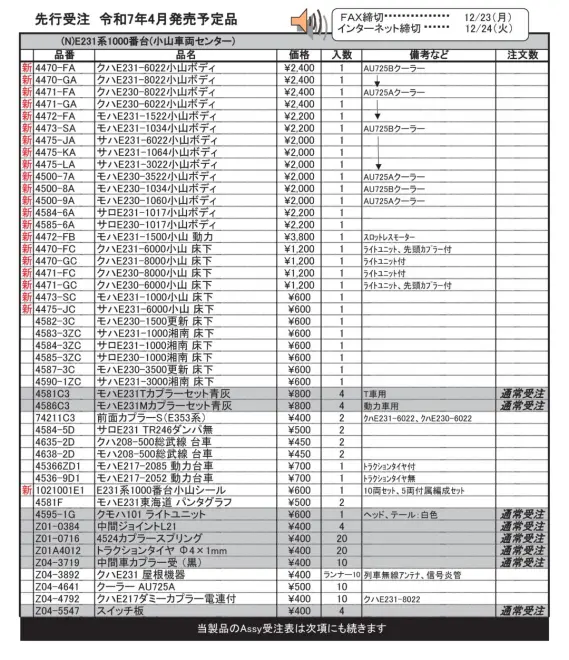 ﾎﾋﾞｰｾﾝﾀｰｶﾄｰ】2025年7月～2025年8月発売予定 （2024年12月6日