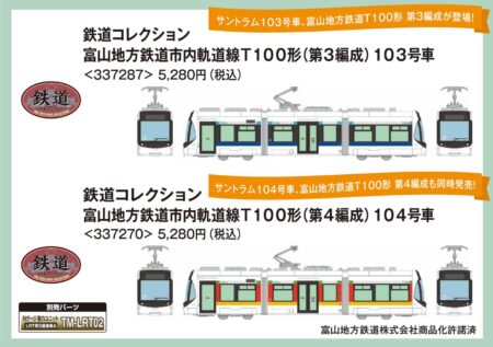 鉄道コレクション 富山地方鉄道市内軌道線T100形（第4編成）104号車　2025年10月発売予定337270 トミーテック ジオコレ Nゲージ 鉄道模型