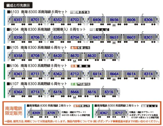 南海番号板６１０５先頭車 南海8300系南海線6両セット 2025年発売予定 品番：6105 鉄道模型