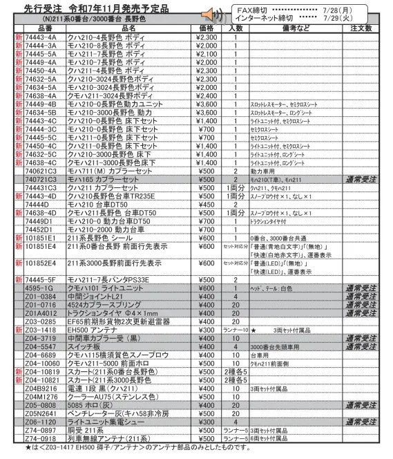 ホビーセンターカトー】2025年10月・2026年1月発売予定、2025年11月