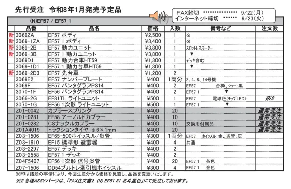 ホビーセンターカトー】2026年3月発売予定、2026年1月(Assyパーツ)発売