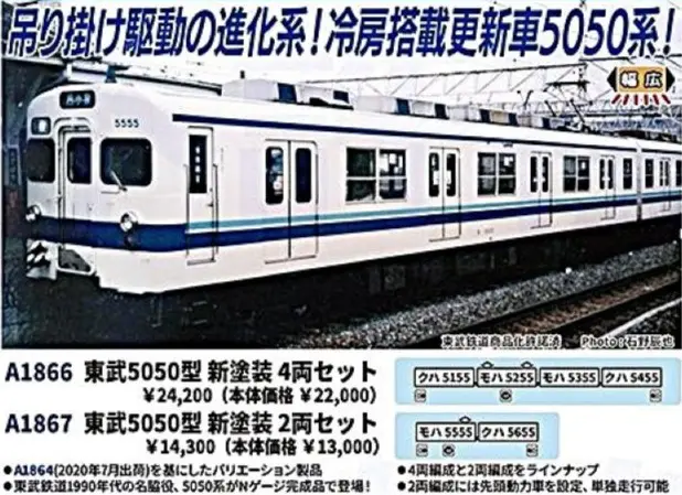 東武5050型 新塗装2両セット　2026年4月発売予定　A1867　MICROACE(マイクロエース)　[鉄道模型] 完成品Nゲージ車両