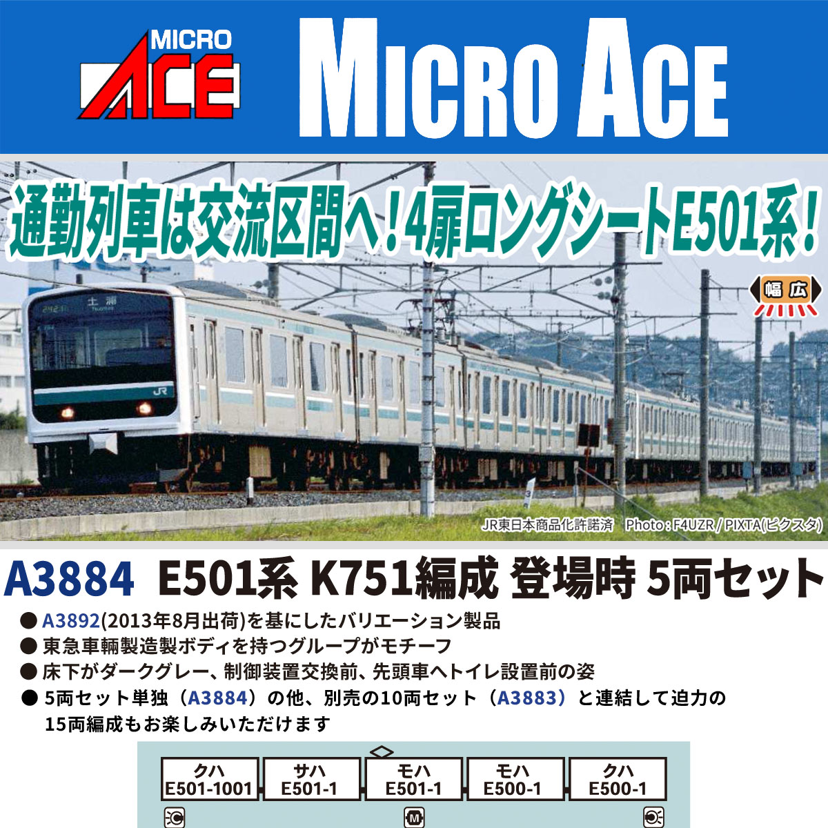 E501系K751編成 登場時5両セット A3884 MICROACE(マイクロエース