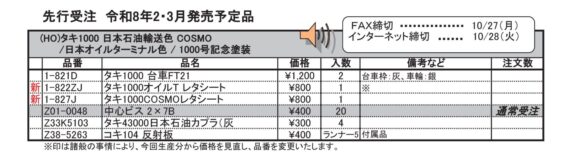 (HO)タキ1000 日本石油輸送色 COSMO /日本オイルターミナル色 / 1000号記念塗装