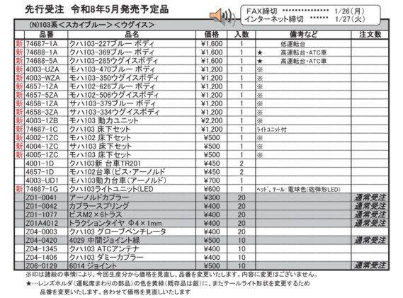 (N)103系<スカイブルー><ウグイス>