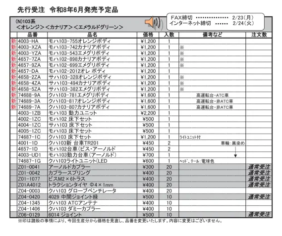 ホビーセンターカトー】新製品発売情報公開 2026年5月～8月発売予定