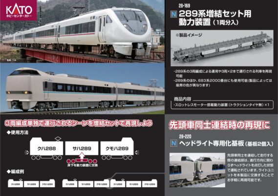 ホビーセンターカトー 28-169 289系増結セット用動力装 鉄道模型 ・28-220 ヘッドライト専用化基板(中間先頭車用) 1,045円(税込)