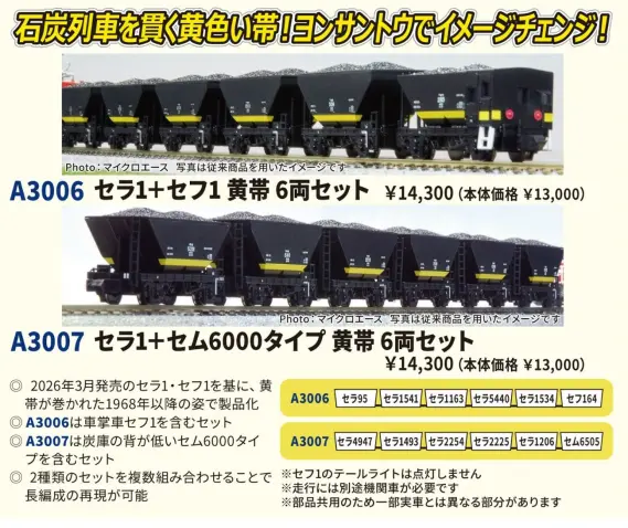セラ1+セム6000タイプ 黄帯 6両セット 2026年12月発売予定 A3007