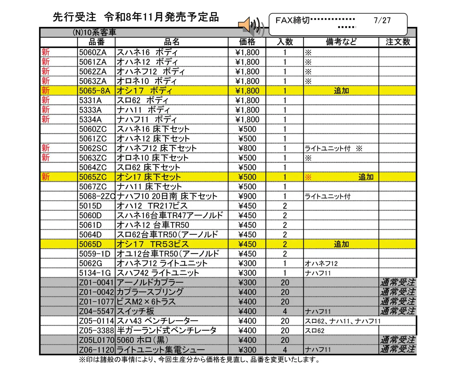 スハネ16 2026年11月発売予定 品番：5060 鉄道模型 KATO(カトー